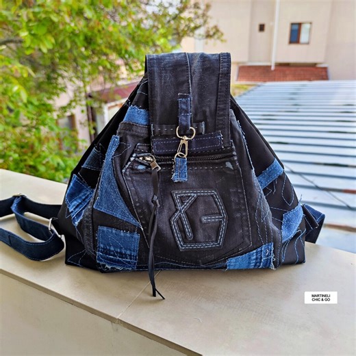 Patchwork Denim Backpack: Handcrafted Jean & Canvas Rucksack - Etsy