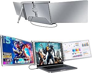 15-inch Laptop Screen Extender [ONE Cable for Dual Monitor] Dual Screen Laptop Extender Display, FHD 1080P IPS Triple Screen Portable Monitor for 15" -17.3" Windows/MacOS Laptops