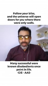 3.7K views · 234 reactions | Follow your bliss, and the universe will open doors for you where there were only walls. Many successful were known disobedient once point in life. #amjadalispeaks https://youtu.be/x8-V8nriFx4 | Amjad Ali Speaks | Facebook