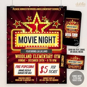 Editable Movie Night Fundraiser Flyer, Afterschool Movie Poster Template, School Benefit Event, PTO PTA Charity Fundraising Instant Download - Etsy