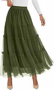 PRETTYGARDEN Women's Tulle Skirt Summer Flowy High Waisted A-Line Cute Fall Fairy Layered Mesh Maxi Long Skirts