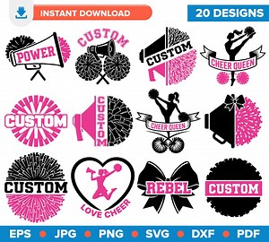 Cheerleader Pom SVG Bundle, Megaphone PNG Clipart, Pom Pom & Bow Silhouettes, Cheerleading Vector, Custom Name Frames, Cheer Mom - Etsy