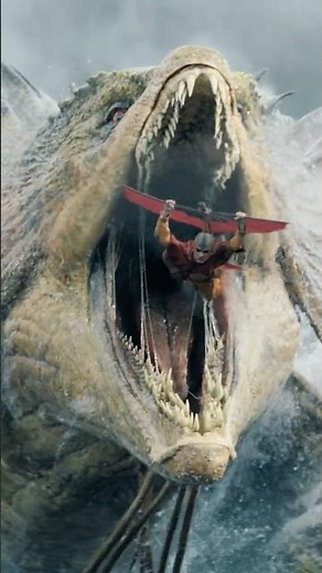 Aang e a Katara destruindo uma serpente gigante.