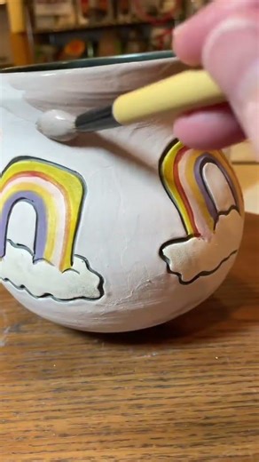 Underglaze inlay on a mug #ceramics #potteryclay #ceramicmug #underglaze #kawaiiart