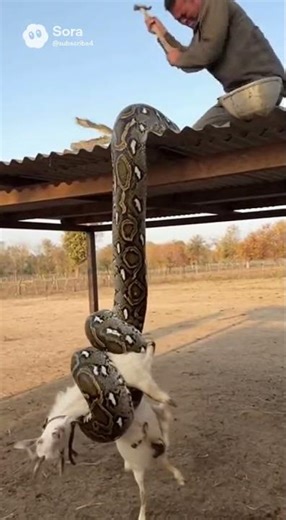 Python Coils Around Goat — A Man Smashes Hard to Rescue! #ManVsSnake #Fight