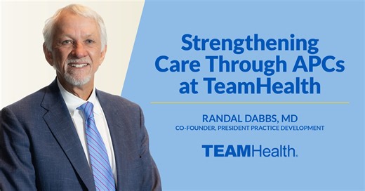 At TeamHealth, Advanced Practice Clinicians - our incredible NPs, PAs, CRNAs, and CAAs play a vital role in delivering compassionate, high-quality care every day. In this video, Dr. Randal Dabbs, TeamHealth Co-Founder and President of Practice Development, shares why APCs are a cornerstone of care - improving patient outcomes, supporting care teams, and creating a lasting impact. | TeamHealth