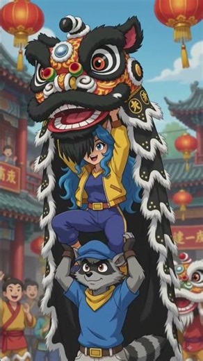 sly Cooper gang and carmelita fox as lion dance team