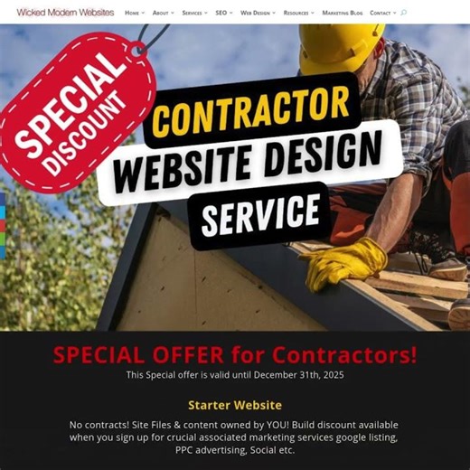 WMW SPECIAL OFFER — Contractor Website Design