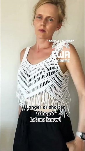 Long or short fringe? Let me know ! MACRAME FRINGED CROP TOP TUTORIAL 🤍🤍🤍 #macramedesigns