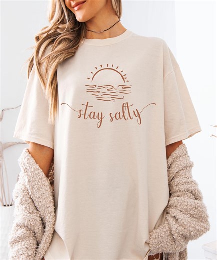 Boho Beach Shirt Stay Salty, Coastal Shirt, Summer Shirt, Ocean Lover Gift, Beach Vacation Shirt, Tropical Aesthetic Tee