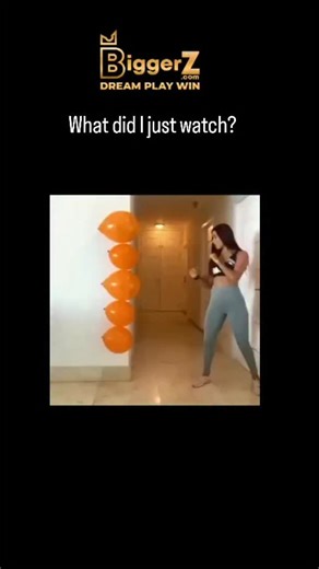 Inflyta on Instagram: "#biggerz The instagram reel a woman in blue leggings executing high kicks to burst orange balloons taped to a hallway wall, transitioning to a man in a black sports bra and gray pants punching and kicking red balloons in a living room, creating an energetic, synchronized display. Posted by @HumansNoContext , an account specializing in context-free clips of unusual human behaviors to spark bewilderment and amusement, this 15-second excerpt aligns with TikTok trends in "ball