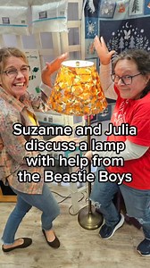 Suzanne decoupaged a lamp with Desert Bird fabric and, of course, Julia had to parody a Beastie Boys song about it. We always have fun at Hip Stitch. 😁 | Hip Stitch