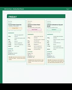 Cat Food | CKD Cat Diet Cookbook | Kidney-Friendly Homemade Meals for |Cat Food | 7 Day food Planner