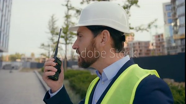 Caucasian angry mad negative aggressive architect engineer contractor repairman in city shouting screaming building urban development industry man in helmet hardhat yelling on walkie talkie problem