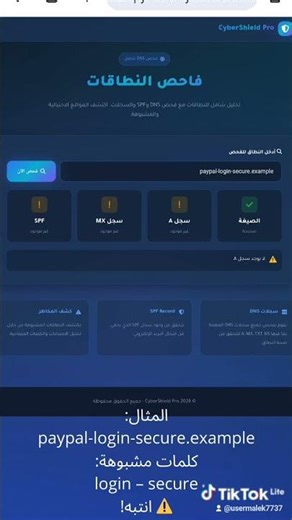 🛑 رابط مشبوه؟ افحص DNS قبل الضغطCyberSecurityPro.pythonanywhere.com