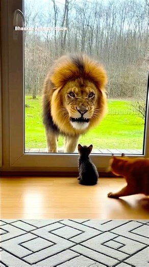 Lion was scaring Baby Cat suddenly 😳 | #shorts #animallife #funnycat #lion #catworld #wildlife