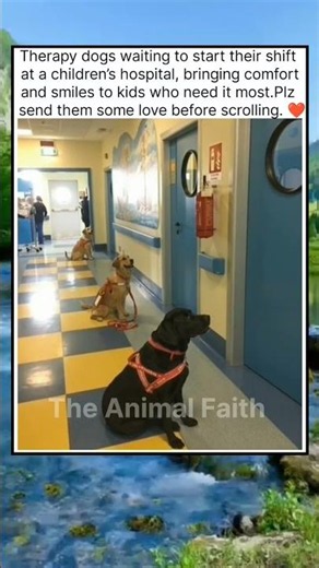 Therapy dogs waiting to start their shift at a children's hospital.