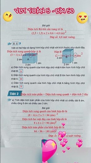 Vở bài tập toán 5 sách kết nối - Bài 50 diện tích xung quanh và toàn phần hình hộp chữ nhật