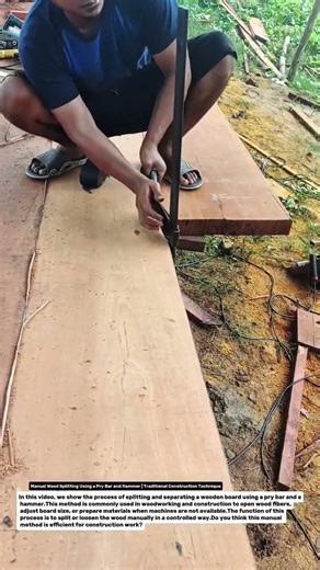Manual Wood Splitting Using a Pry Bar and Hammer | Traditional Construction Technique.