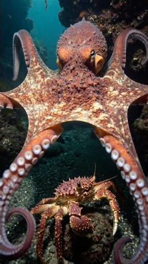 Giant Pacific Octopus Ambushes a Crab in Seconds