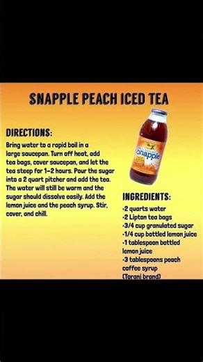 Snapple Secret Peach Iced Tea Recipe 🍑🥤 #Shorts #ViralRecipe #CopycatRecipe #DrinkTok #PeachIcedTea