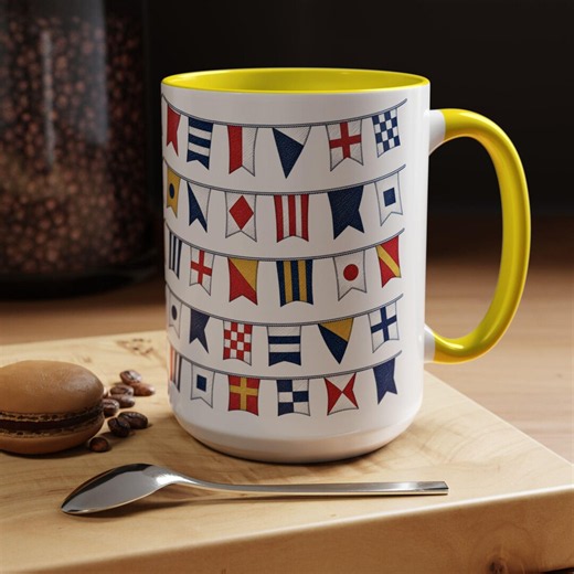 Nautical Signals. High Seas Flags. Ships. Cruise Ships. Sailboats. Summer Gift. Beach House Decor. Coffee/tea Mug With Boat Motifs. - Etsy