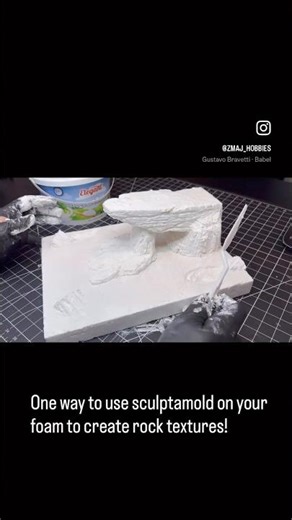 Adding sculptamold to the foam surface to get a rock texture! #diorama #lionking #3dprinting #diy