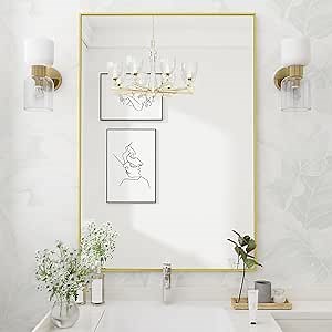 Koonmi Gold Mirrors for Wall, 30x48 Inch Bathroom Mirror, Rectangular Wall Mirror for Living Room Bedroom Bathroom, Hangs Horizontally or Vertically