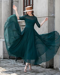 Green Chiffon Maxi Dress, Fit and Flare Chiffon Dress, Women Dress, Summer Dress, Swing Dress, Prom Dress, Custom Dress, Xiaolizi 4410# - Etsy Canada