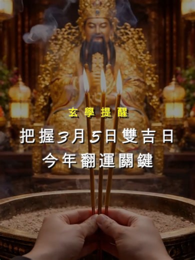 【把握3月5日雙吉日 今年翻運關鍵】 3/5 記得去大廟拜拜！ 這天有兩個大吉日：驚蟄＋天赦日 ✨ 驚蟄日：化解小人、解除阻礙 ✨ 天赦日：祈求上天赦罪、送走窮運 📌 拜法簡單記： 1️⃣ 先拜天公：誠心懺悔、請求赦免 2️⃣ 再拜主神：祈求事業財運亨通 💡 重點：招財、旺運、送窮、化小人 這一天拜，運勢會更順！ #開運 #運勢 #財運 #玉皇大帝 #天赦日 #拜拜