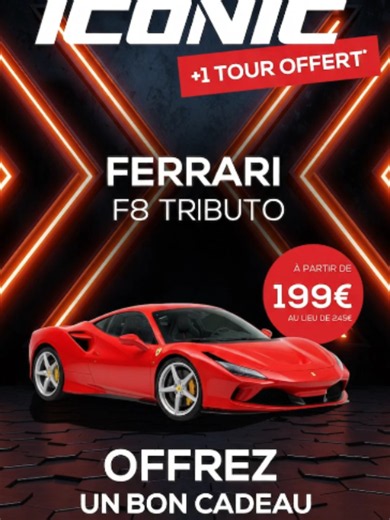 Prenez le volant de l'iconique Ferrari F8 Tributo ! 🏎️ Faites le plein de sensations fortes avec notre offre exclusive pour piloter la Ferrari F8 Tributo de 720cv dur la magnifique piste du Circuit du Laquais. C'est le moment idéal pour vous faire plaisir ou pour offrir un bon cadeau inoubliable ! 🔥 L'offre en détail :  1 tour offert pour prolonger l'expérience ! Votre bon cadeau est valable pendant 1 an. Attention, durée limitée : Cette offre est valable uniquement pour toute commande validée