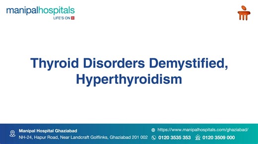 Thyroid disorders can significantly impact your health, and understanding them is the first step toward effective management. In this video, Dr. Swapnil Jain, Consultant Endocrinology at Manipal Hospital Ghaziabad, demystifies hyperthyroidism, a condition where the thyroid gland becomes overactive. Watch now to get expert insights into hyperthyroidism and learn how to identify and address this condition early. #ManipalHospitalGhaziabad #YourManipal #LifesOn #Endocrinology | Manipal Hospitals