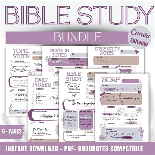 Bible Study Bundle – Editable Canva Bible Study Templates, SOAP Method, Chapter Summaries, Faith Growth, Printable Digital PDF - Etsy