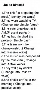 I.Do as Directed1.The chief is preparing the meal.( Identify t... | Filo