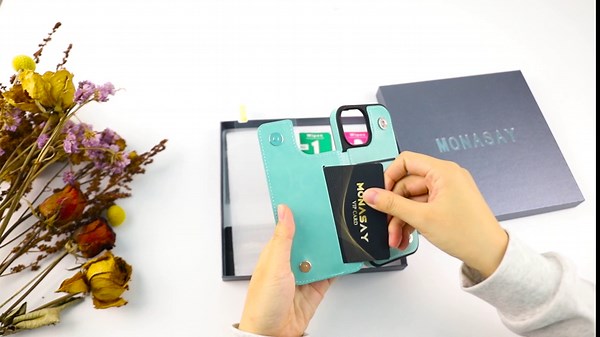 MONASAY Flip Wallet Case Compatible for iPhone 15 5G, [Glass Screen Protector Included] [RFID Blocking] Leather Cell Phone Cover with Credit Card Holder and Magnetic Clasp, Light Blue