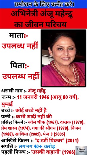 अभिनेत्री अंजू महेंद्रू का जीवन परिचय