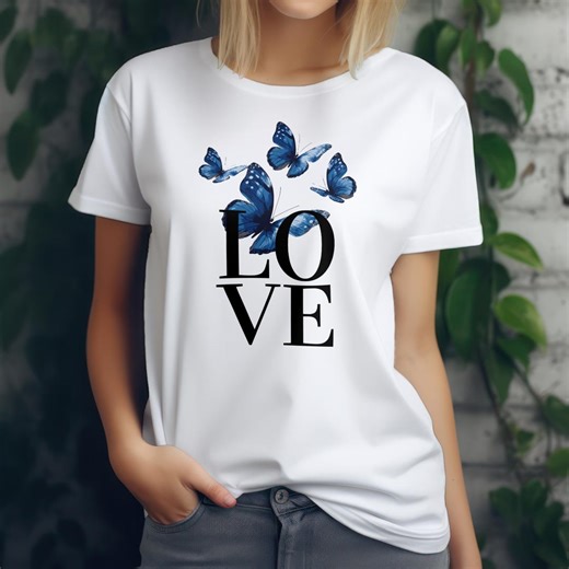 Organic Cotton T-shirt | Butterfly Love Graphic Print, Eco-friendly Women's Top - Etsy