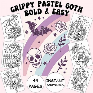 Creepy Skulls Coloring Book 44 Pages Pastel Goth Style for Adults Printable PDF Instant Download - Etsy Canada