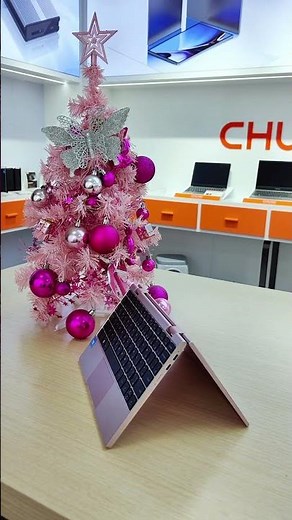 Typing on this pink touchscreen laptop is pure holiday vibes! 💻🎄✨#chuwi #laptop #pinklaptop