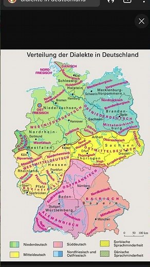 Übersicht Deutsche Dialekte: Landkarte von Deutschland mit allen Dialekt-Gruppen/German dialects map