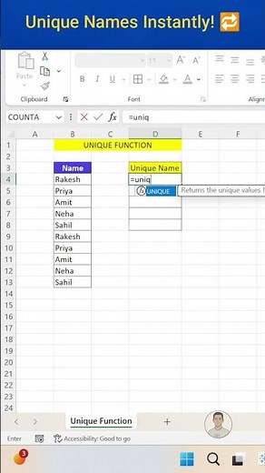 Extract Unique Names in Excel ⚡