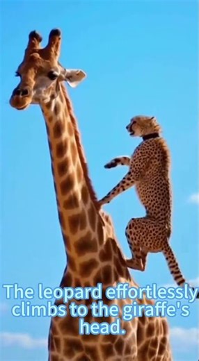 Will the leopard fall off after effortlessly climbing to the giraffe's head🐆🦒❓#leopard #giraffe