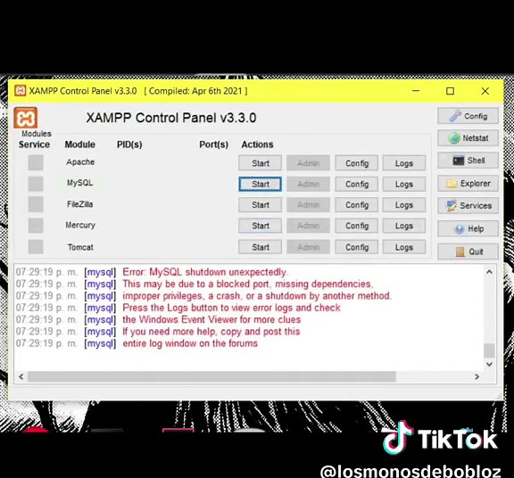 Solución a Errores de MySQL en Xampp