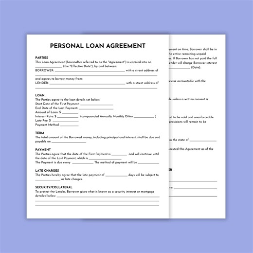 Loan Contract, Personal Loan Agreement Template. Loan Agreement Template, Personal Loan Document Template. Personal Loan Contract Template - Etsy