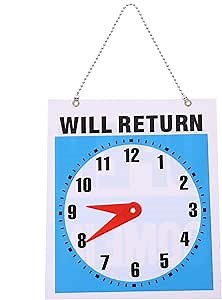 Open Sign Double- Sided Clock Will Return Will be Back Welcome Door Plate Plastic Business Signs Welcome Door Hanging Board for Store Office Bars Shop Home, Square with Clock