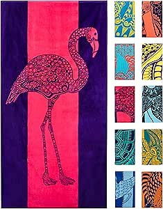 Nova Blue Flamingo Beach Towel – Pink and Purple with A Cute Design, Extra Large, XL (34”x 63”) Absorbent & Portable, Lightweight, Pink Beach Towel, Made from 100% Cotton