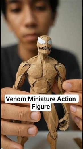 Lifelike Venom Miniature Action Figure from Recycled Cardboard Box