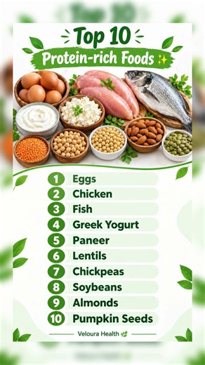 Top 10 Protein-Rich Foods ✨ | Veloura Health 🌿 #healthyfoods #healthtips #healthylifestyle #viral