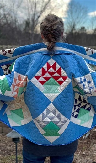 Patchwork Jacket Made from a Vintage Hand Stitched “Basket” Pattern Quilt #quiltcoat