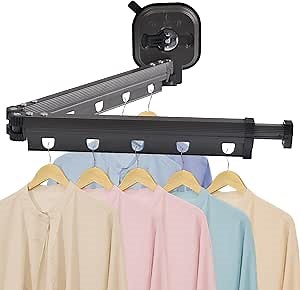 Clothes Drying Rack, Laundry Drying Rack, Wall Mounted Drying Rack, Collapsible Hanging Organize, Suction Cup Retractable Drying Rack Clothing for Balcony Laundry Bathroom (M), Medium, Gray